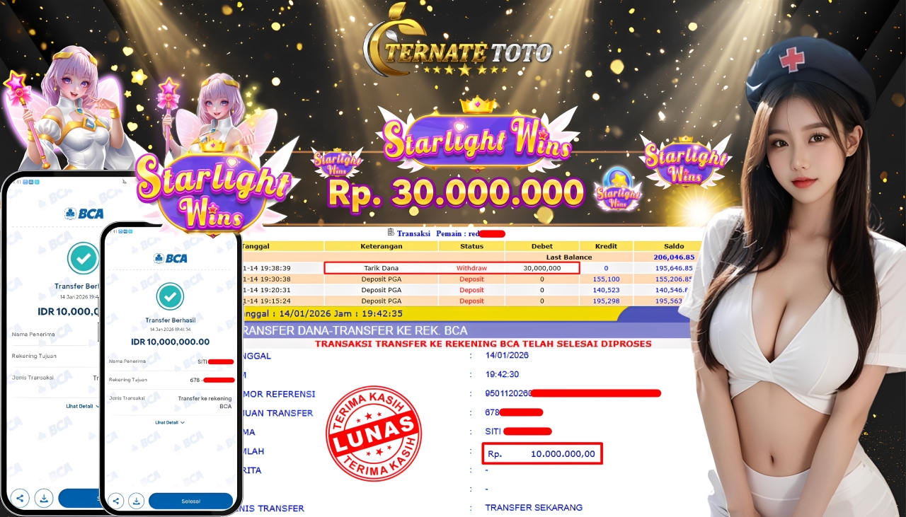 TERNATETOTO - JACKPOT STARLIGHT WINS Rp. 30,000,000,-